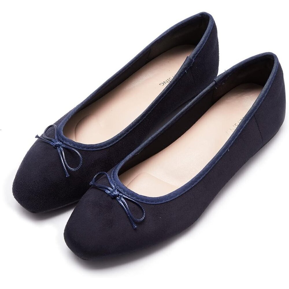 Women's Blue Polyurethane Closed Round Toe Comfortable Bow Ballet Flats Shoes